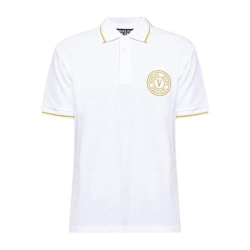 Versace Premium Polo Shirt i Högkvalitativ Bomull med Guld Detaljer Wh...