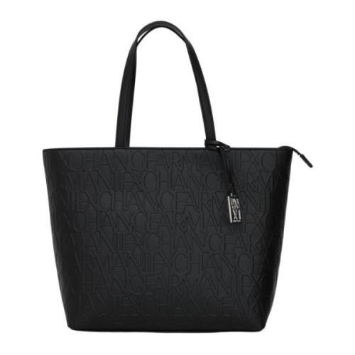 Armani Exchange Svart Shopper Väska med Logotyp Black, Dam