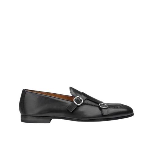 Doucal's Svart läder dubbel spänne loafer Black, Herr