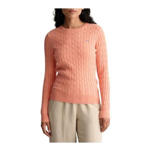 Gant Stretch Cotton Cable C-Neck Sweater Pink, Dam