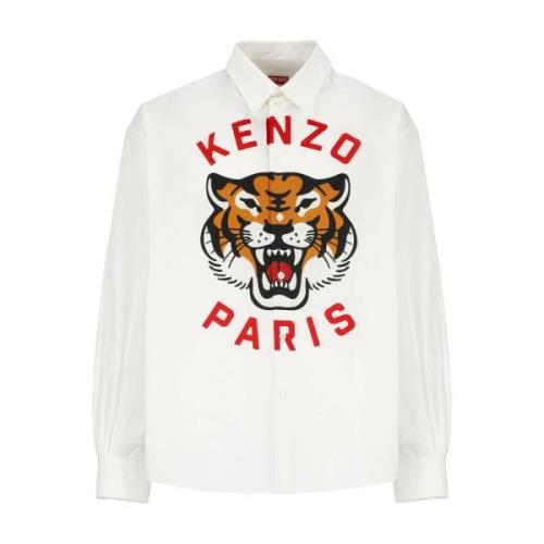 Kenzo Vit Bomullsskjorta med Logotyptryck White, Herr
