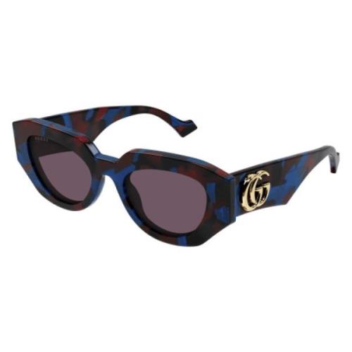 Gucci Geometriska Cat-Eye Solglasögon i Petrol Havana Multicolor, Unis...