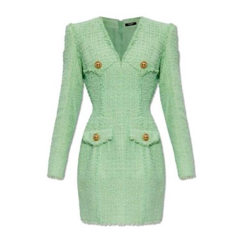 Balmain Tweed klänning Green, Dam
