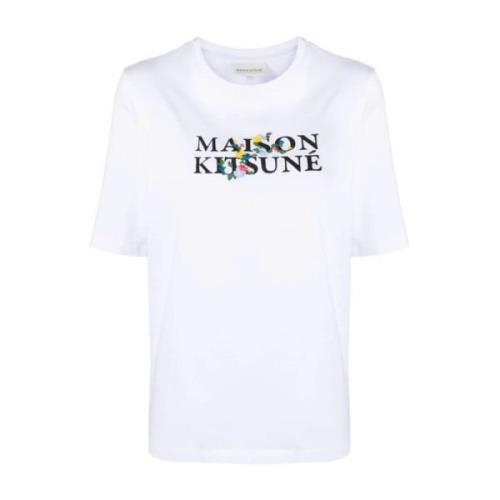 Maison Kitsuné Klassiskt Logotyp Blommor Tryck T-shirt White, Dam