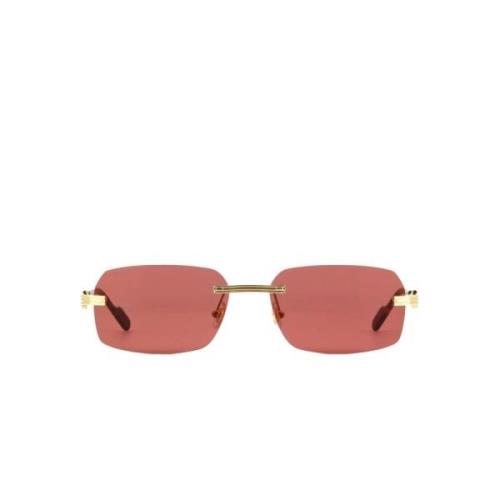 Cartier Guldiga fyrkantiga solglasögon med rosa spegelglas Yellow, Uni...