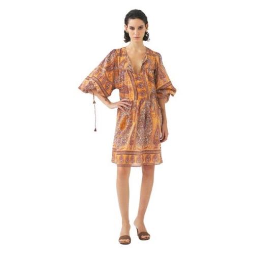 Antik Batik Print mini klänning Tajar Orange, Dam