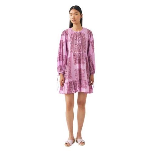 Antik Batik Bomull voile tryck mini klänning Nalii Pink, Dam