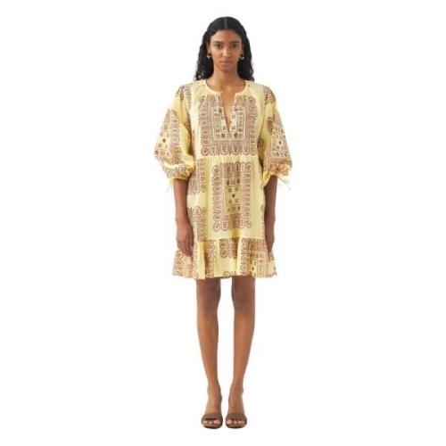 Antik Batik Bomull voile print mini klänning Nalii Yellow, Dam