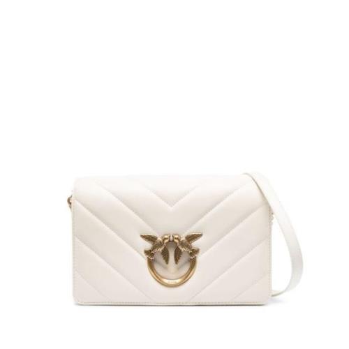 Pinko Quiltad Love Click Crossbody Väska White, Dam