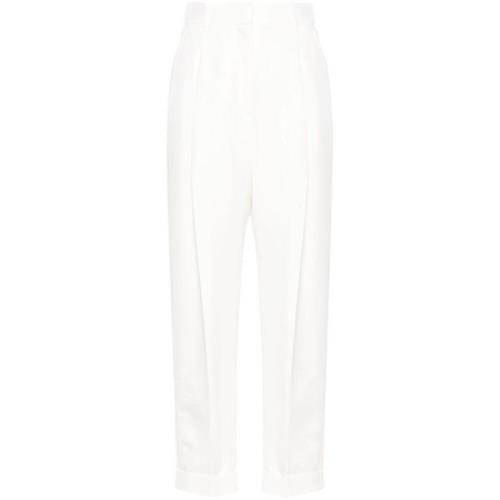 Alexander McQueen Vita Bomullsplisserade Byxor White, Dam