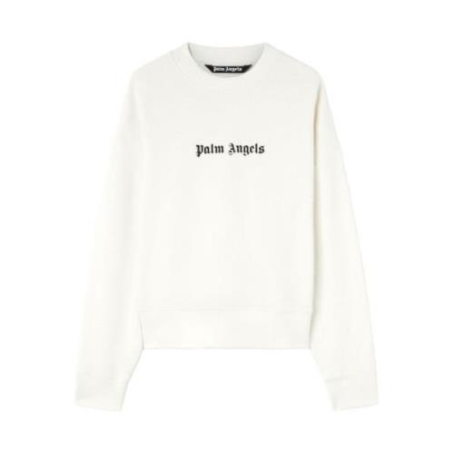 Palm Angels Sweatshirt med Logo Print och Crew Neck White, Herr