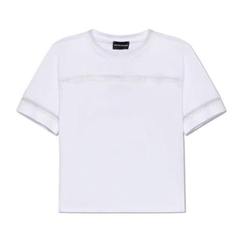 Emporio Armani T-shirt med spetsinsatser White, Dam