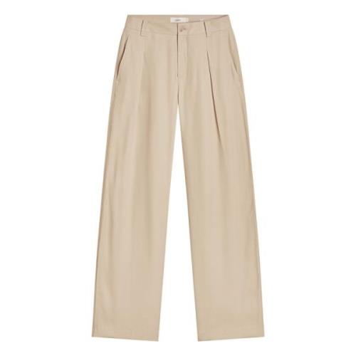 Closed Leather Trousers Beige, Dam