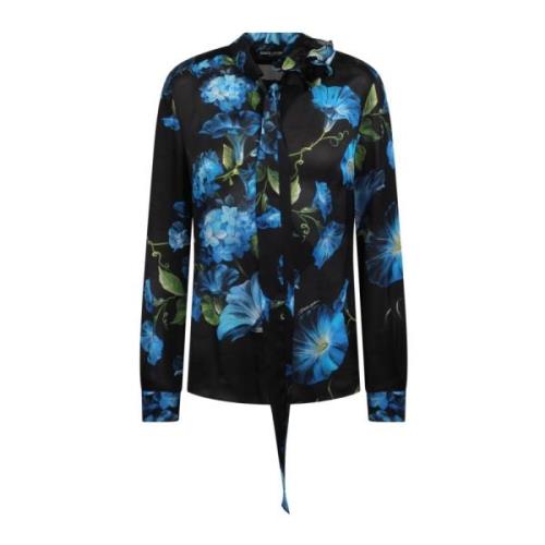 Dolce & Gabbana Blommönstrad silkeskjorta med fejkblomdetaljer Multico...