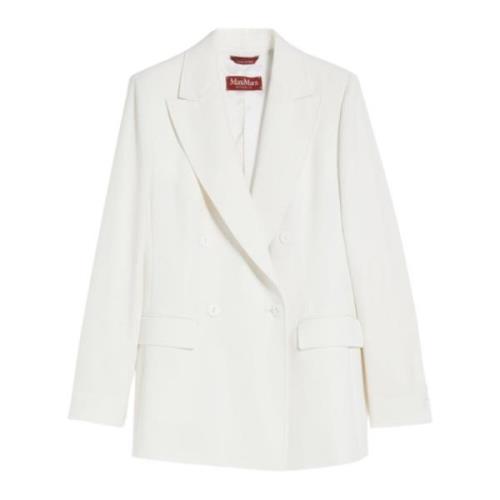 Max Mara Studio Elegant Ull Satin Dubbelknäppt Blazer Beige, Dam