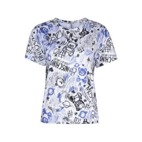 Moschino Vit Skiss Tryck Bomull T-shirt Multicolor, Dam