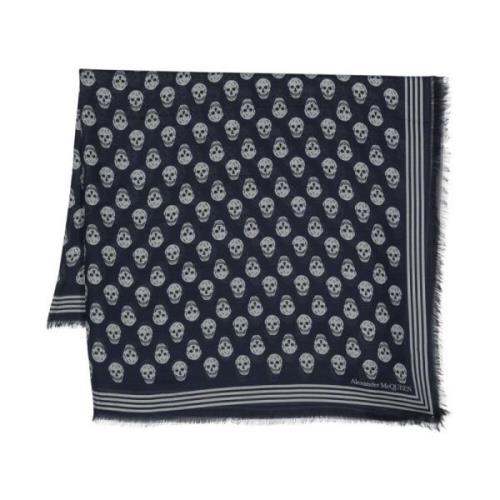 Alexander McQueen Blått Skalletrycksscarf Blue, Herr