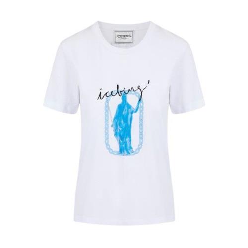 Iceberg Roma Print Vit T-shirt Regular Fit White, Dam