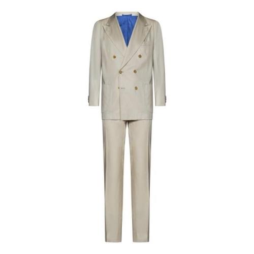 Kiton Single Breasted Suits Beige, Herr