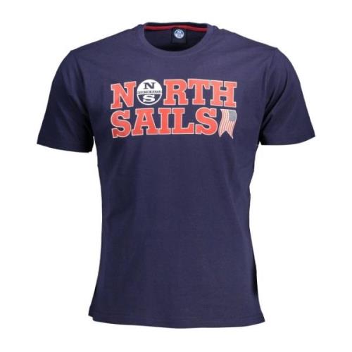 North Sails Blå Bomull T-Shirt med Korta ärmar och Logotryck Blue, Her...