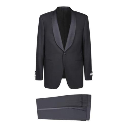 Canali Single Breasted Suits Black, Herr