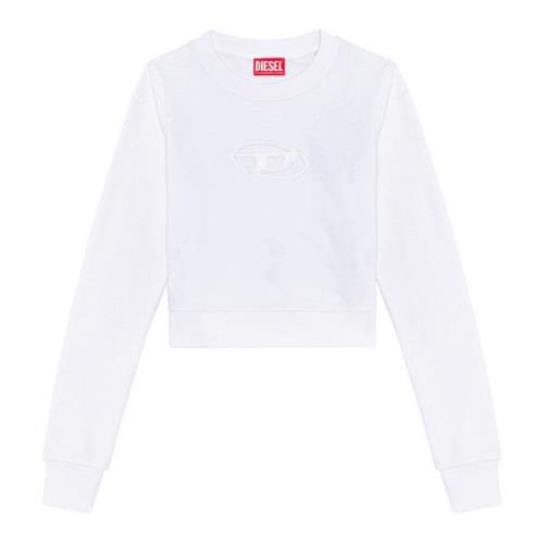 Diesel Beskuren sweatshirt med urklippt logotyp White, Dam