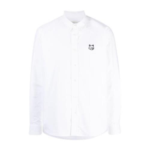 Maison Kitsuné Vit Oxford Bomull Skjorta med Fox Logo Broderi White, H...