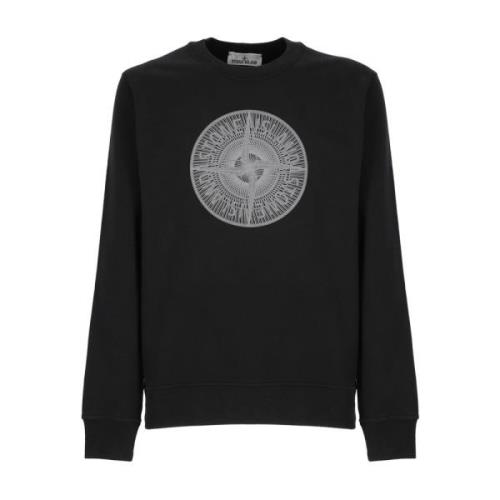Stone Island Svart bomullssweatshirt med broderad logotyp Black, Herr