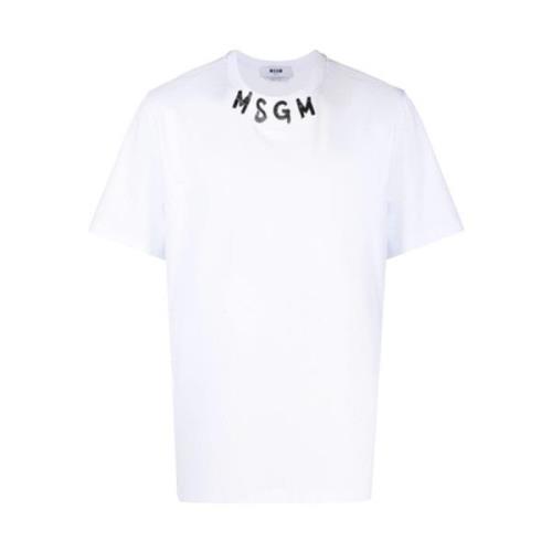 Msgm Penseldrag Logo Vit T-shirt White, Herr