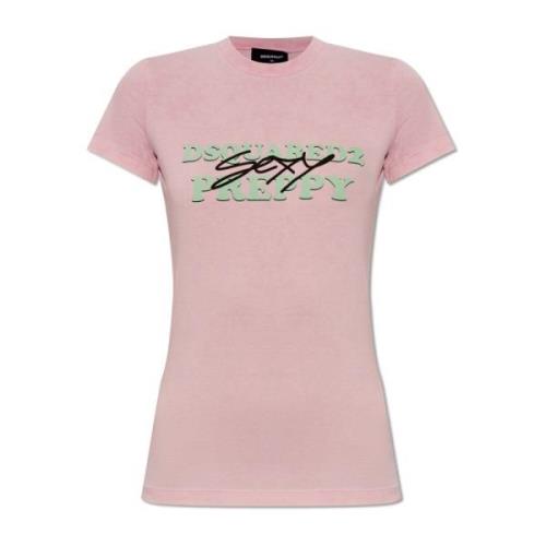 Dsquared2 Tryckt T-shirt Pink, Dam