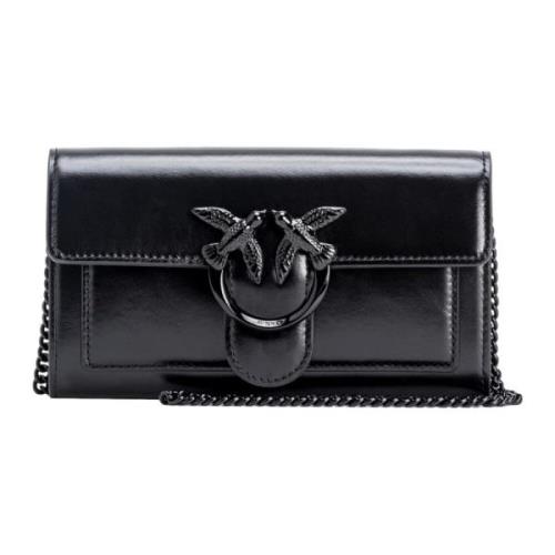 Pinko Love One Plånbok Svart Läder Crossbody Black, Dam