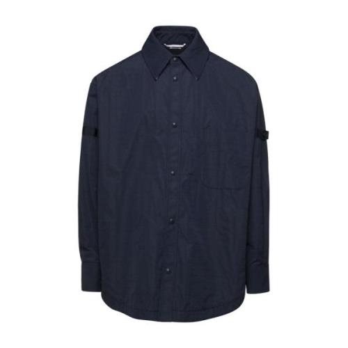 Thom Browne Oversized Snap Front Skjortjacka Blue, Herr