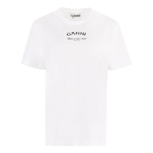 Ganni Avslappnad O-ringad T-shirt White, Dam