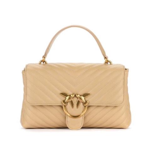 Pinko Beige Chevron Classic Läderhandväska Beige, Dam