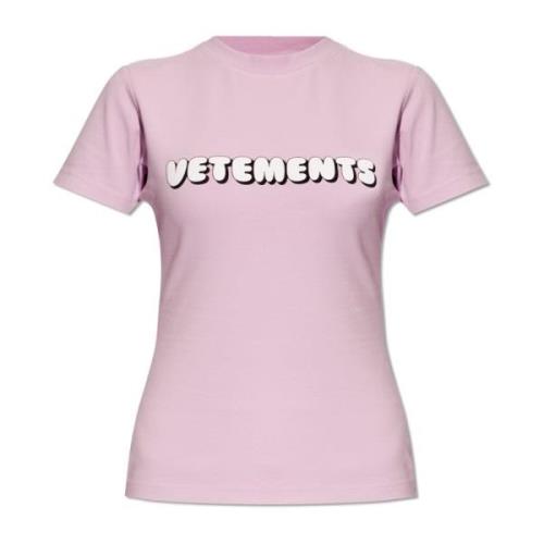 Vetements Figursydd T-shirt med logotyp Purple, Dam