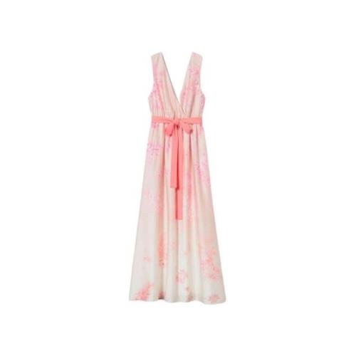 Twinset Lång satin klänning med blekt tryck Pink, Dam