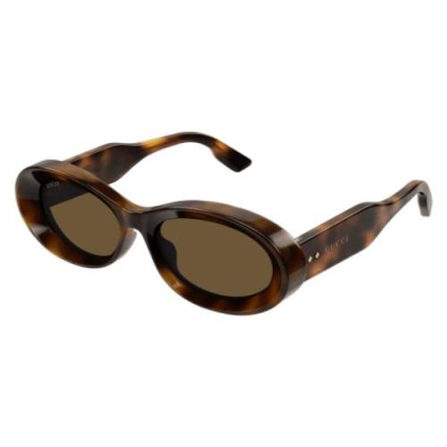 Gucci Ovala solglasögon i Havana Tortoise Brown, Unisex
