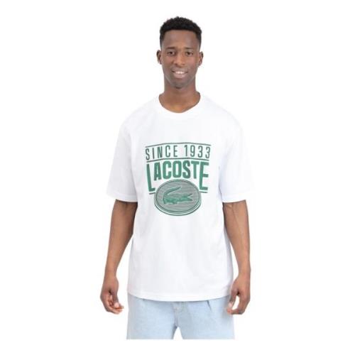 Lacoste Vit T-shirt med Grön Tryck White, Herr