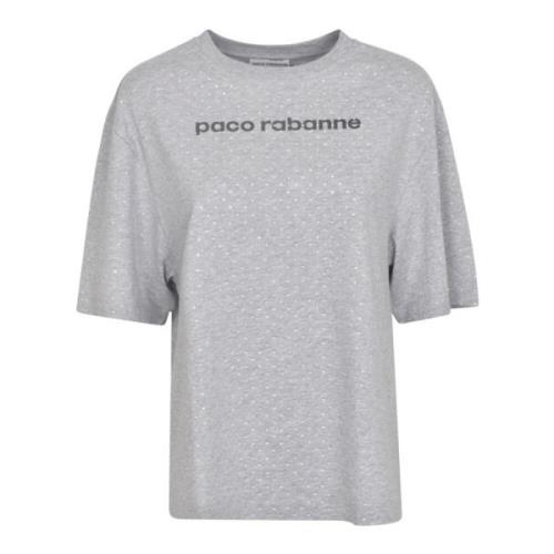 Paco Rabanne Logo-Print Rhinestone T-Shirt - Grå Gray, Dam