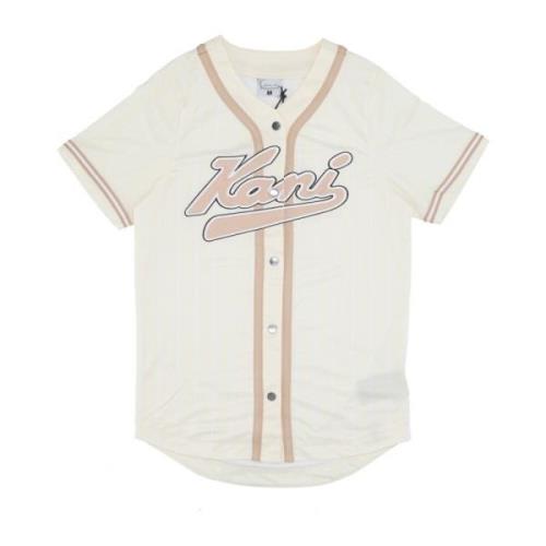 Karl Kani Pinstripe Baseball Shirt Off White White, Dam