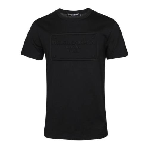 Dolce & Gabbana Svart Bomull T-Shirt med DG Broderi Patch Black, Herr