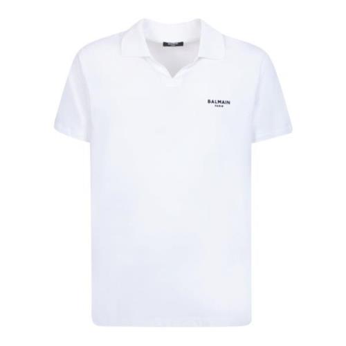 Balmain Logo Print Polo Shirt White, Herr
