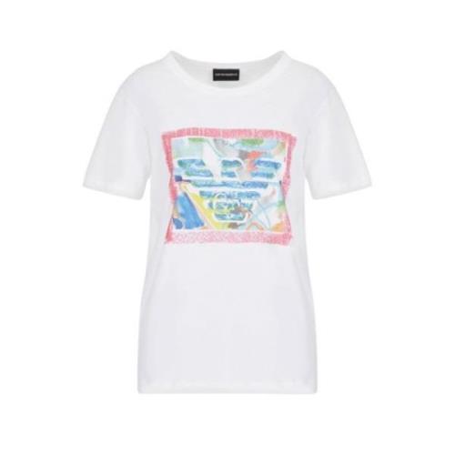 Emporio Armani Kortärmad vattenfärgslogga T-shirt White, Dam