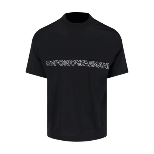 Emporio Armani Svart Logotyp Bomull T-shirt Black, Herr
