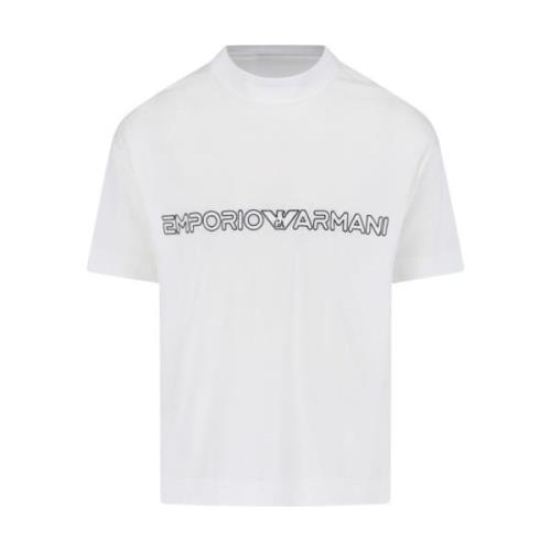 Emporio Armani Vit Logotyp Bomull T-shirt Kort Ärm White, Herr