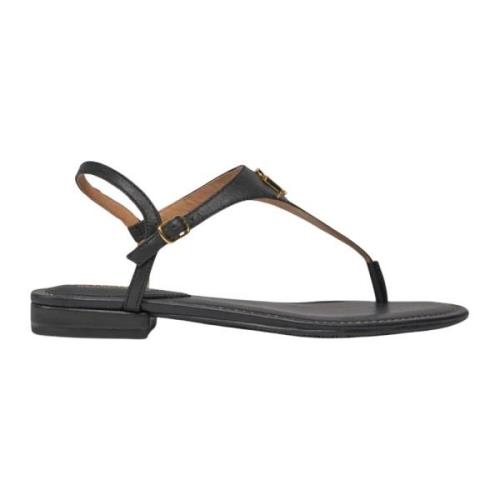 Ralph Lauren Svarta läder Ellington sandaler logotyp Black, Dam