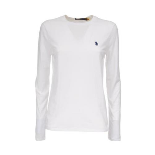 Polo Ralph Lauren Bomull Långärmad Broderad Logotyp T-shirt White, Dam