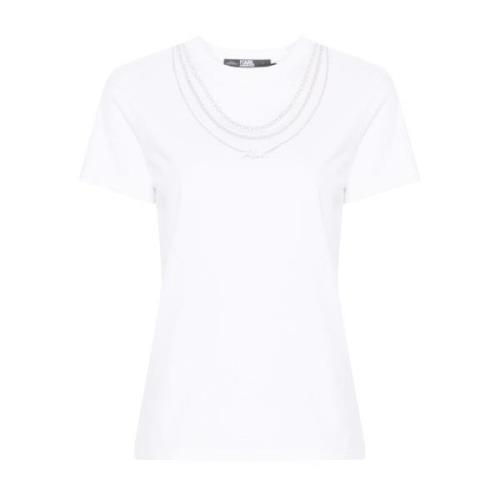 Karl Lagerfeld Vit T-shirt med Silverhalsband White, Dam