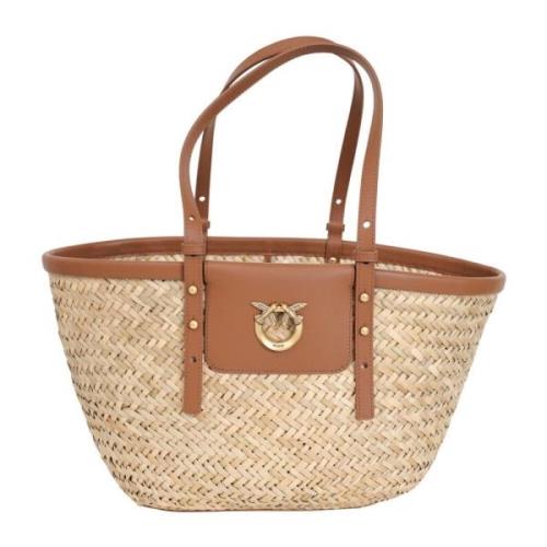 Pinko Love Summer Basket Beige Läder Väska Multicolor, Dam