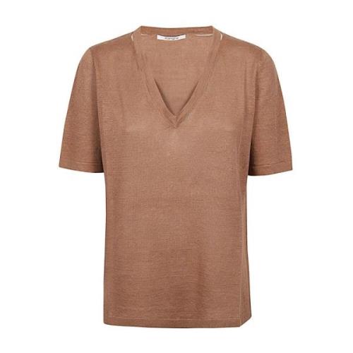Kangra Brun Linne V-ringad Cut Out T-shirt Brown, Dam